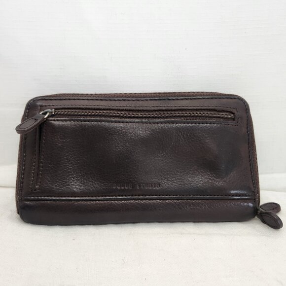 Wilsons Leather Pelle Studio Brown Zip Around Wallet  Vintage - Picture 1 of 10